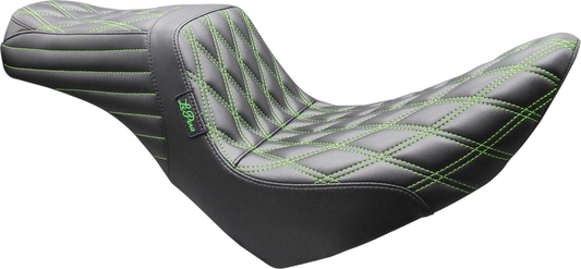 Le Pera Tailwhip Green Diamond Stitch Seat fits 2018-2026 Harley Softail FXLR