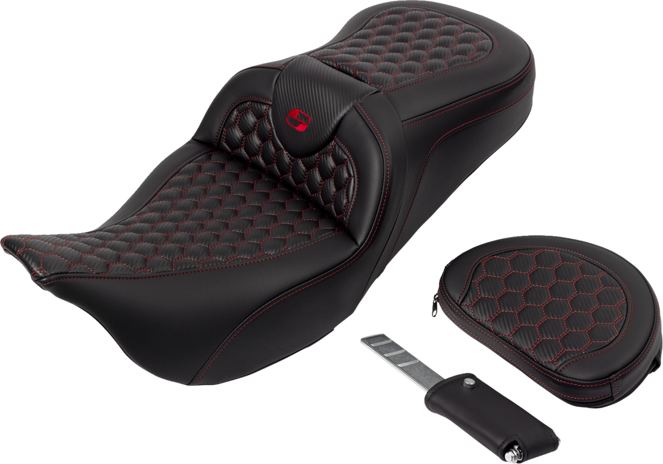 Saddlemen Roadsofa Red Honeycomb Gel Seat & Backrest 2008-2025 Harley Touring