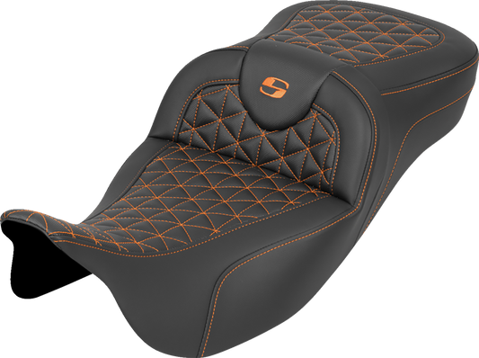 Saddlemen Roadsofa Orange Tri Gripper Extended Seat for 2008-2024 Harley Touring