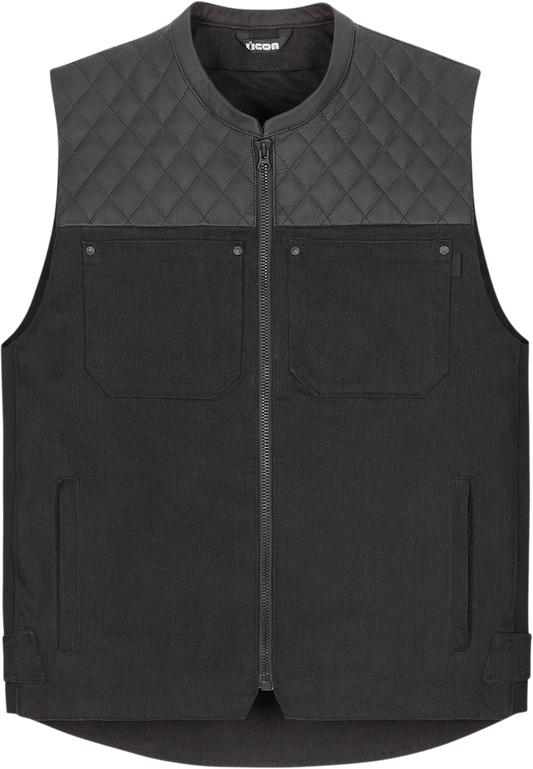 Icon Mens Chamonix Black Denim Motorcycle Club Riding Street Sport Racing Vest