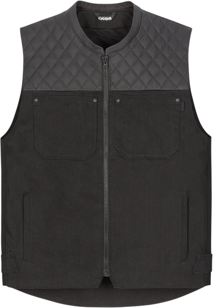Icon Mens Chamonix Black Denim Motorcycle Club Riding Street Sport Racing Vest
