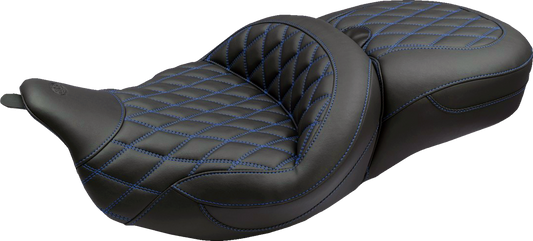 Mustang Super Tour Blue Diamond Extended Seat fits 2008-2025 Harley Touring