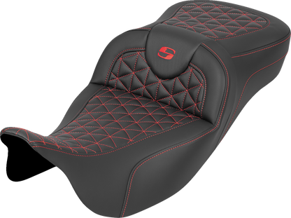 Saddlemen Roadsofa Red Tri Gripper Extended Seat for 2008-2024 Harley Touring