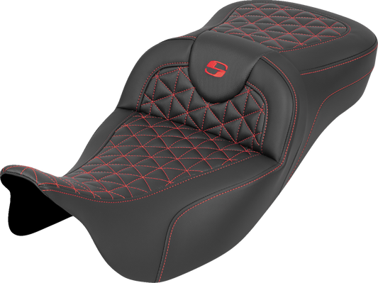 Saddlemen Roadsofa Red Tri Gripper Extended Seat for 2008-2024 Harley Touring