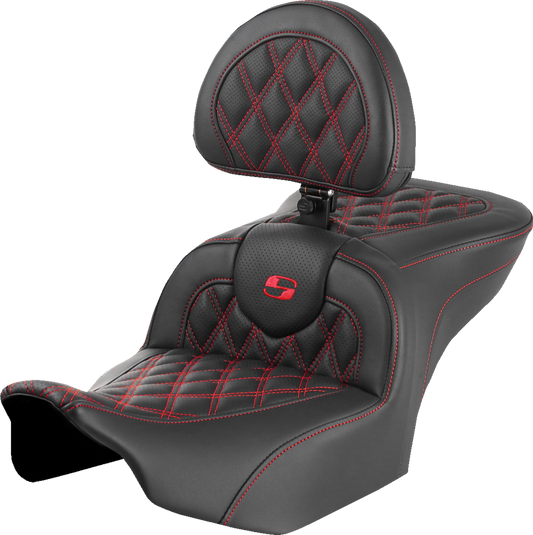Saddlemen Roadsofa Red Lattice Gelcore Seat w/ Backrest 2023-2025 Harley Touring