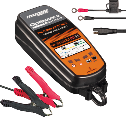 Moose Optimate 2 Duo Battery Charger Tender Maintainer 12V Motorcycle ATV UTV