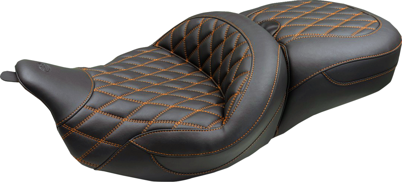 Mustang Super Tour Orange Diamond Extended Seat fits 2008-2025 Harley Touring