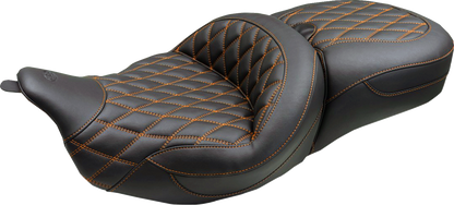 Mustang Super Tour Orange Diamond Extended Seat fits 2008-2025 Harley Touring