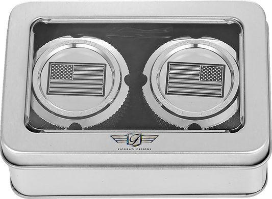 Figurati Designs American Flag Front Axle Nut Chrome Covers for 2002-2022 Harley