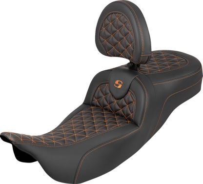 Saddlemen Roadsofa Orange Grip Extended Seat Backrest for 2008-24 Harley Touring