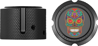 Figurati Designs Front Sugar Skull Axle Nut Black Covers for 2002-2022 Harley