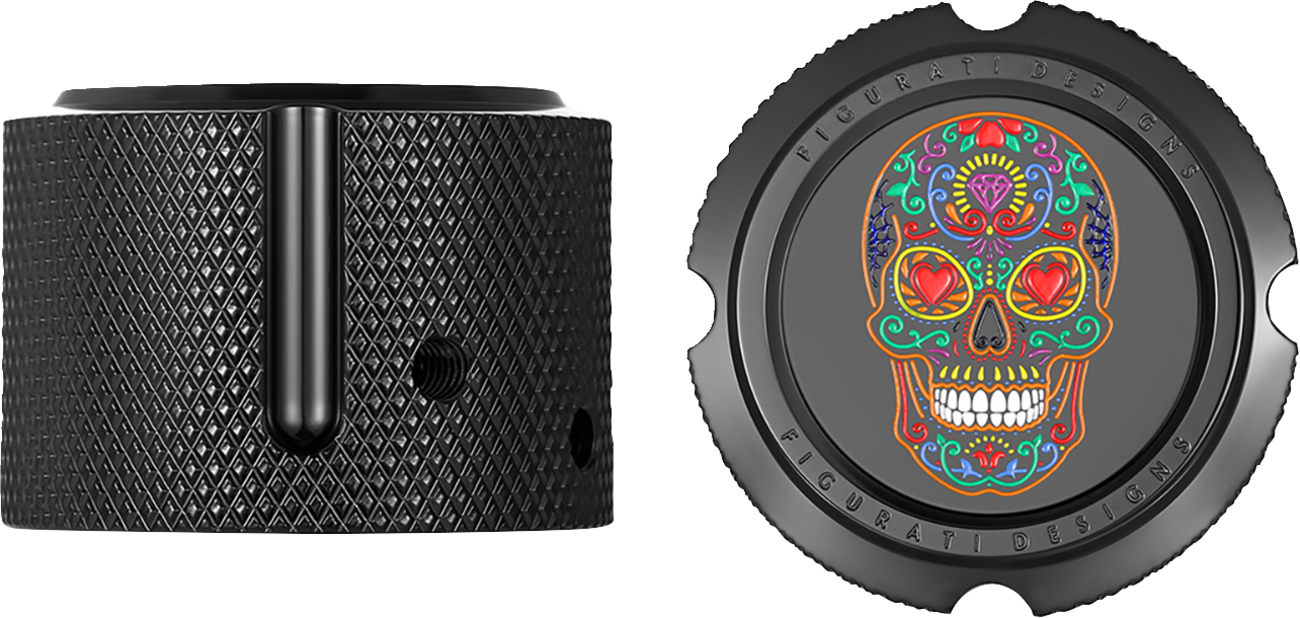 Figurati Designs Sugar Skull Black Front Axle Nut Covers for 2002-2022 Harley