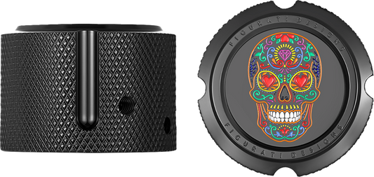 Figurati Designs Sugar Skull Black Front Axle Nut Covers for 2002-2022 Harley