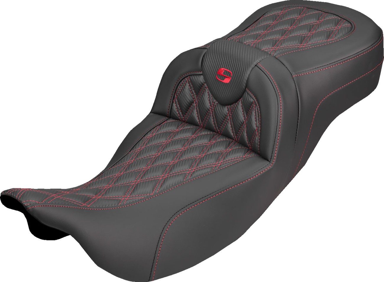 Saddlemen Roadsofa Red Lattice Carbon Extended Seat for 2008-2025 Harley Touring