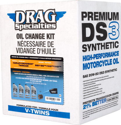 Drag Specialties Chrome 20W50 Synthetic Motor Oil Change Kit for Harley Twin Cam