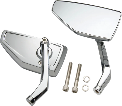 Ciro Chicane Chrome Elongated Convex Side View Left/Right Motorcycle Mirror Set