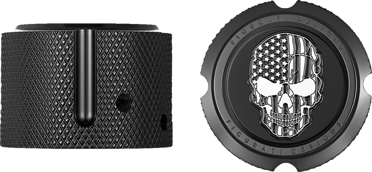 Figurati Designs Skull Flag Front Axle Nut Black Covers for 2002-2022 Harley