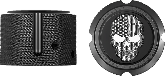 Figurati Designs Skull Flag Front Axle Nut Black Covers for 2002-2022 Harley
