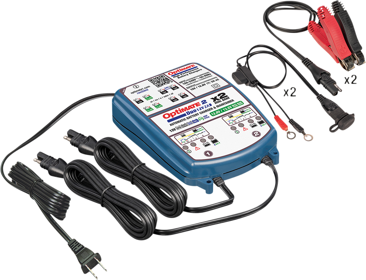 Tecmate Optimate 2 Duo 2-Bank Battery Charger Maintainer 12V Motorcycle ATV UTV