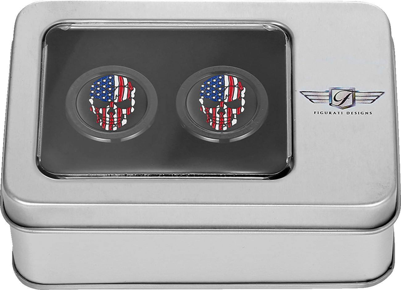 Figurati Skull USA Flag Black Medium Magnetic Docking Hardware Covers for Harley