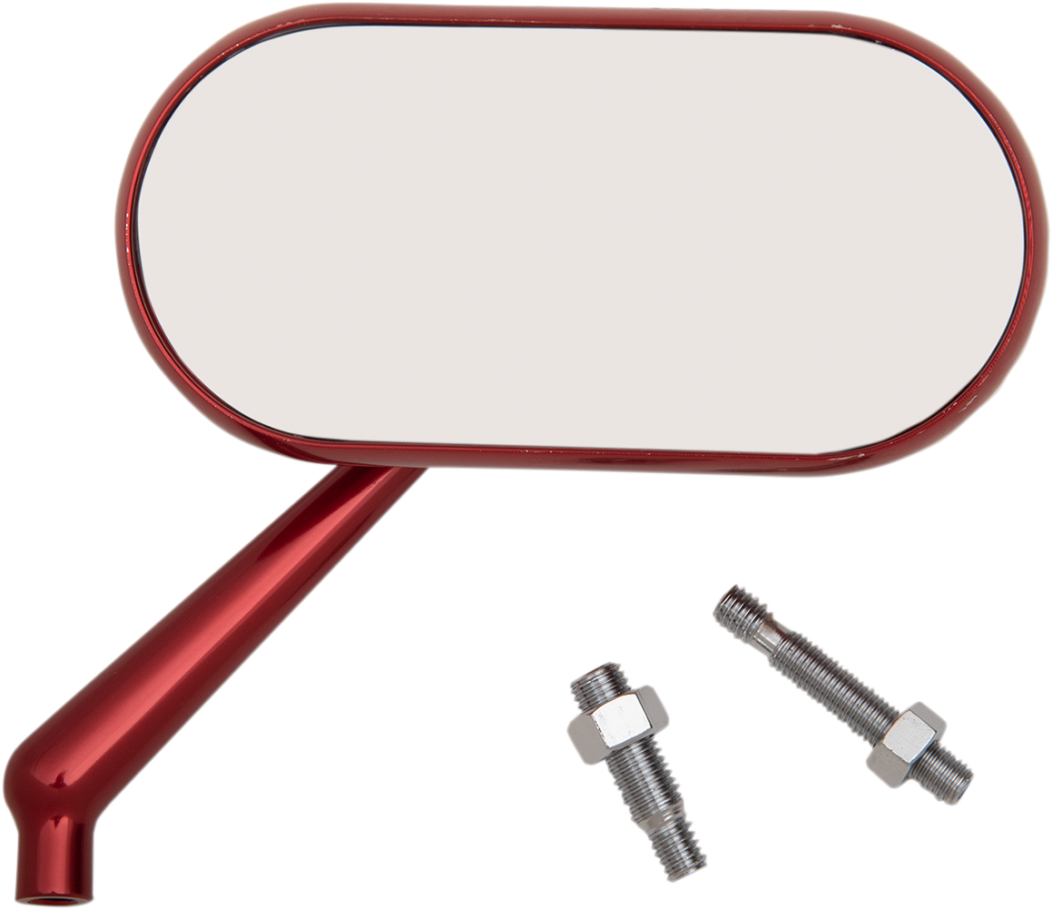 Arlen Ness Red Oval Convex Side View Screw in Right Side Single Handlebar Mirror
