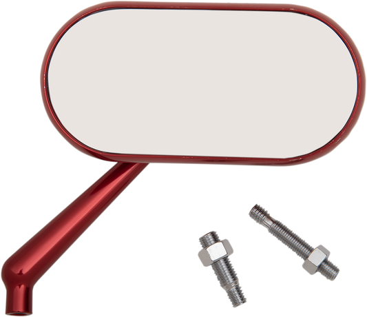 Arlen Ness Red Oval Convex Side View Screw in Right Side Single Handlebar Mirror