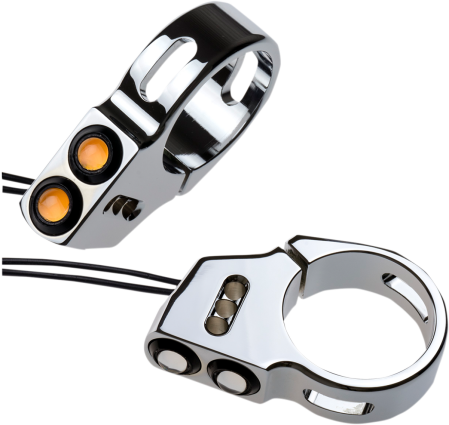 Joker Machine Chrome Amber LED 41mm Rat Eye Front Fork Turn Signal Kit Harley