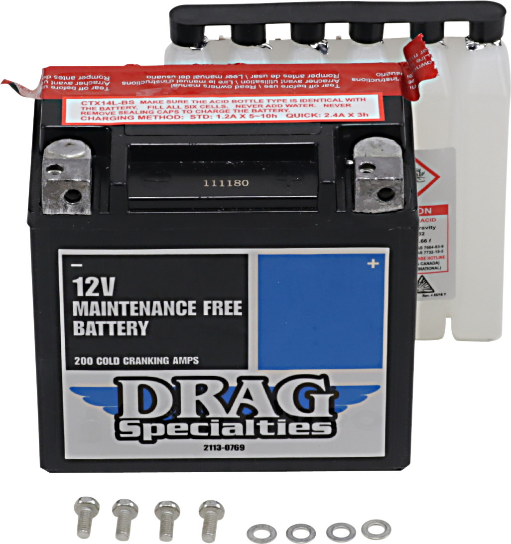 Drag Specialties AGM Maintenance Free Battery for 2004-23 Harley Sportster XL XG