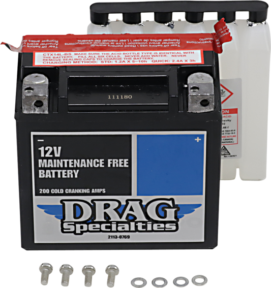 Drag Specialties AGM Maintenance Free Battery for 2004-23 Harley Sportster XL XG