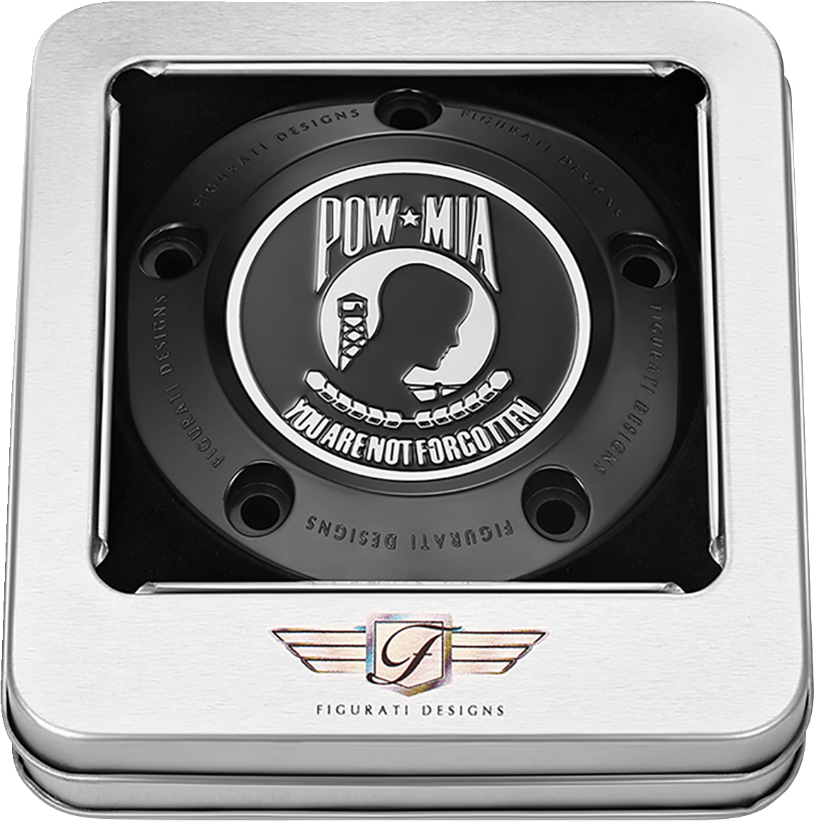 Figurati Designs POW-MIA Stainless Steel Black Timing Cover for 1999-2017 Harley