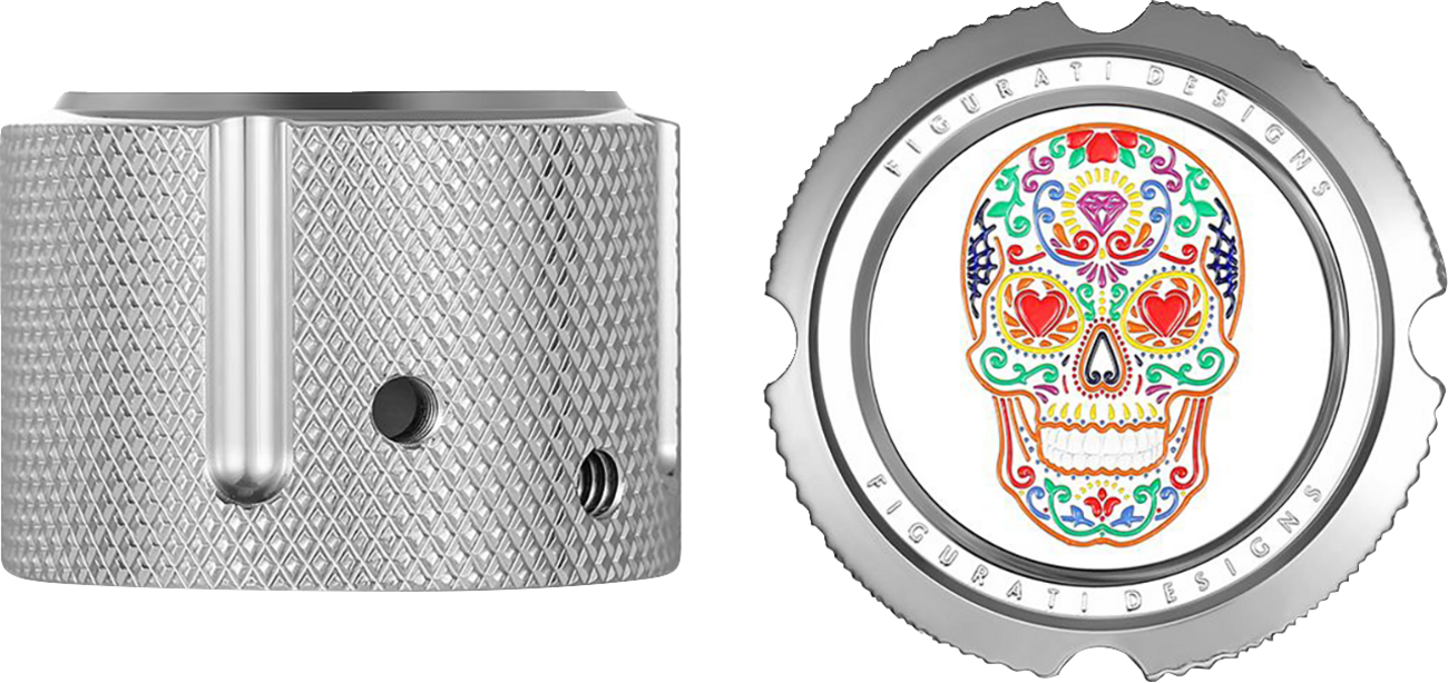 Figurati Designs Silver Sugar Skull Front Axle Nut Covers for 2002-2022 Harley