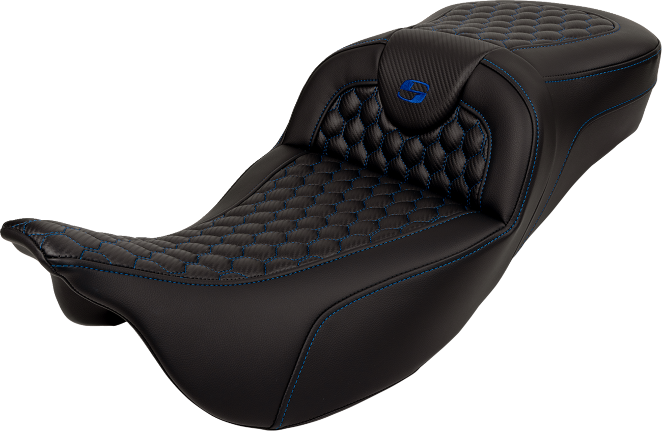 Saddlemen Roadsofa Blue Honeycomb Extended Gel Seat for 2008-2025 Harley Touring