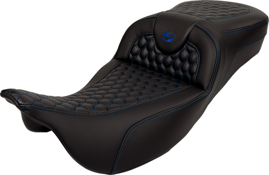 Saddlemen Roadsofa Blue Honeycomb Extended Gel Seat for 2008-2025 Harley Touring