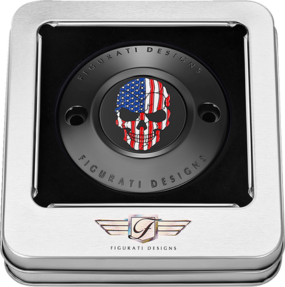 Figurati Designs Skull American Flag Black Timing Cover for 2017-2023 Harley M8