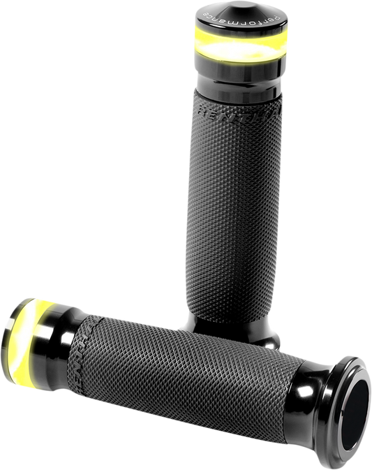 Performance Machine Black Vision LED Turn Signal TBW Hand Grips for 08-24 Harley