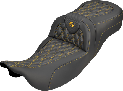 Saddlemen Roadsofa Gold Lattice Carbon Extended Seat for 2008-25 Harley Touring