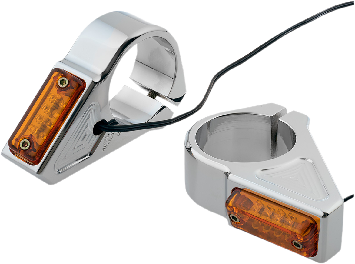 Joker Machine Pair Universal Chrome Amber LED Front 39mm Fork Turn Signal Kit