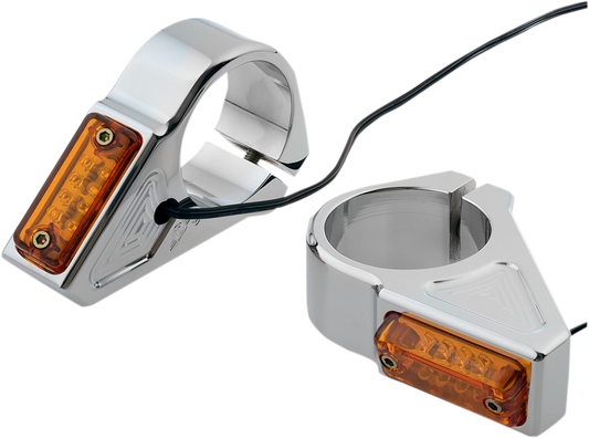 Joker Machine Pair Universal Chrome Amber LED Front 39mm Fork Turn Signal Kit