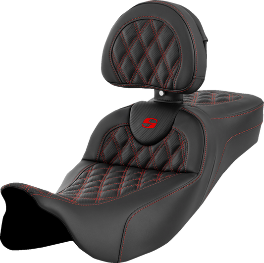 Saddlemen Roadsofa Red Lattice Extended Seat & Backrest for 08-24 Harley Touring