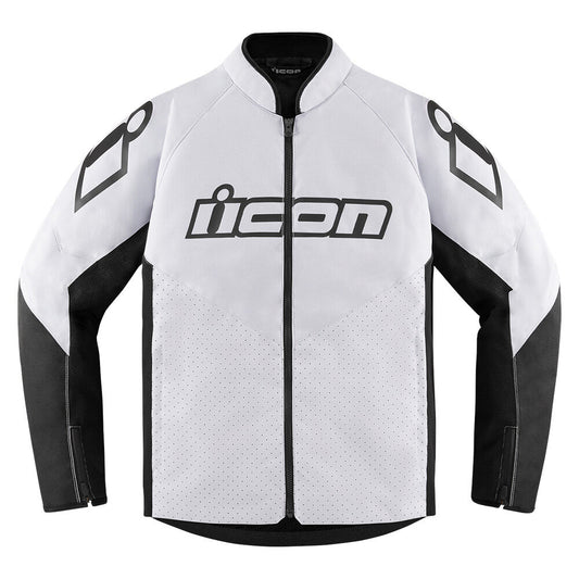 Icon Hooligan CE Adult Mens White Motorcycle Street Racing Sport Jacket