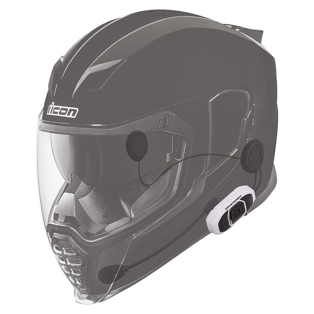 Icon RAU Black White Full Face Helmet Bluetooth 4 Way Communication System