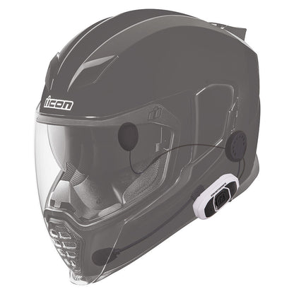 Icon RAU Black White Full Face Helmet Bluetooth 4 Way Communication System
