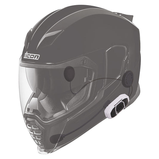 Icon RAU Black White Full Face Helmet Bluetooth 4 Way Communication System