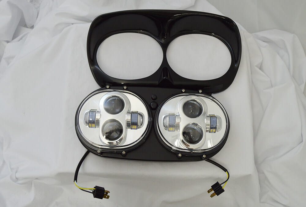 Rivco Chrome LED Dual Headlight 1998-2013 Harley Road Glide FLTR FLTRX FLTRU