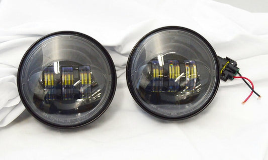 Rivco Black 4.5" White LED Motorcycle Spotlights Passing Lamps fits Harley