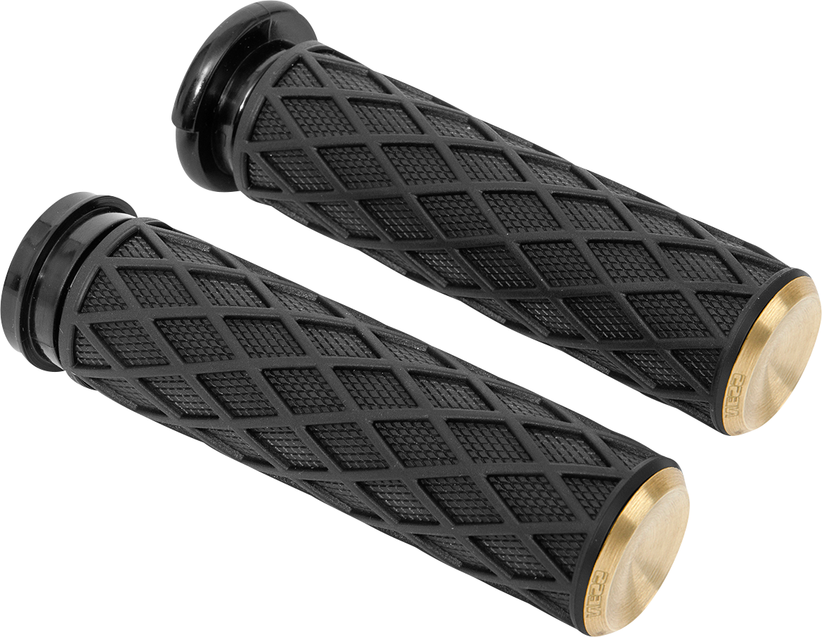 Arlen Ness Diamond TBW Black Brass 1" Handlebar Hand Grips 2008-2024 Harley