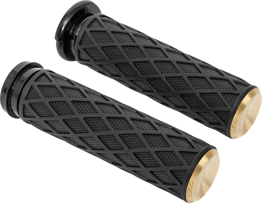 Arlen Ness Diamond TBW Black Brass 1" Handlebar Hand Grips 2008-2024 Harley