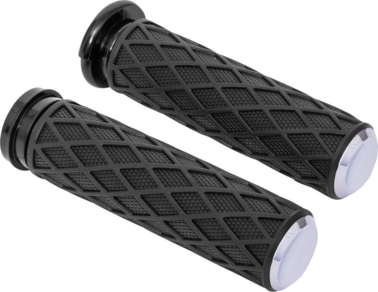 Arlen Ness Diamond Black Chrome 1" Handlebar Cable Hand Grips 1980-2022 Harley