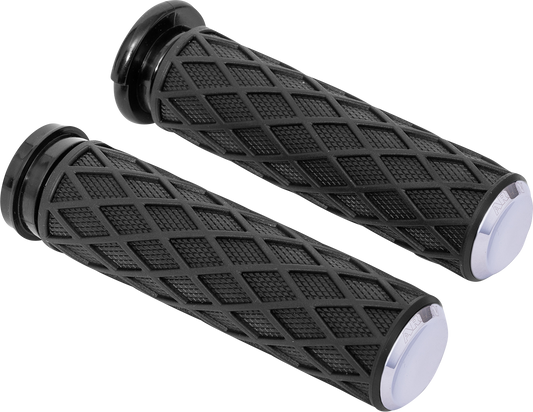 Arlen Ness Diamond Black Chrome 1" Handlebar Cable Hand Grips 1980-2022 Harley