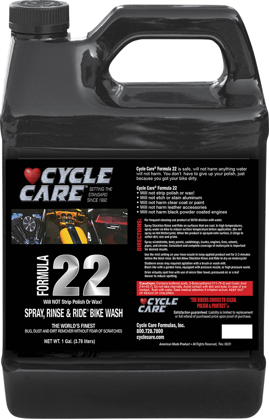 Cycle Care 1 Gal Formula 22 Motorcycle Spray Rinse & Ride Bike Wash Bottle